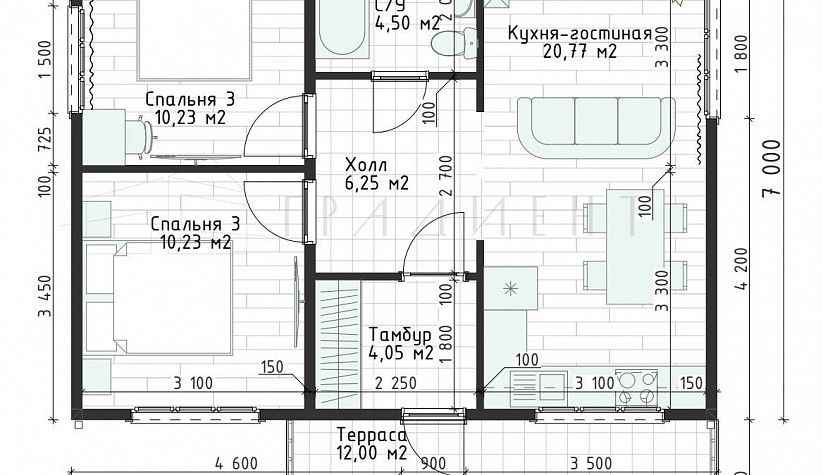 Каркасный одноэтажный дом 68 м2 в д.Висловка Красноярского района